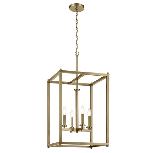 Kichler Crosby 31 Inch 4 Light Foyer Pendant with Clear Glass in Natural Brass Model: 43998NBR