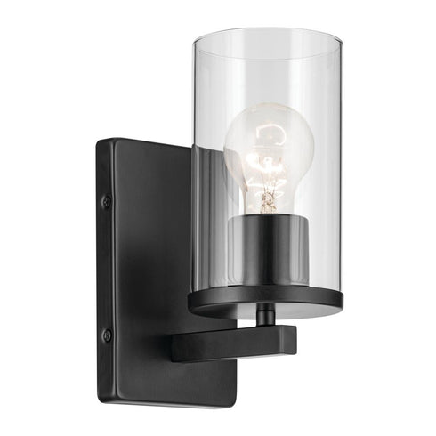 Kichler Crosby 4.5 Inch 1 Light Wall Sconce with Satin Etched Cased Opal Glass in Black Model: 45495BKCLR