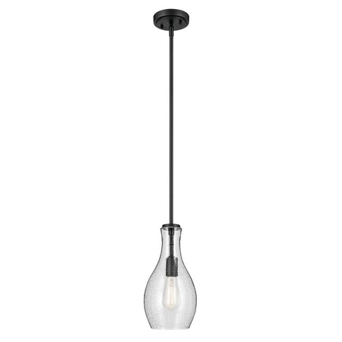 Kichler Everly 13.75 Inch 1 Light Bell Pendant with Clear Seeded Glass in Black Model: 42456BKCS