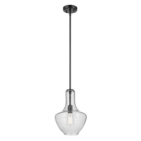 Kichler Everly 15.25 Inch 1 Light Bell Pendant with Clear Seeded Glass in Black Model: 42141BKCS