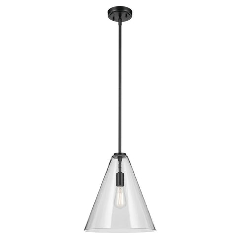 Kichler Everly 15.5 Inch 1 Light Cone Pendant with Clear Glass in Black Model: 42200BK