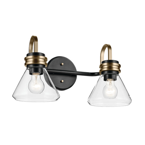 Kichler Farum 19.25 Inch 2 Light Vanity Light with Clear Glass in Black Model: 55154BKCLR