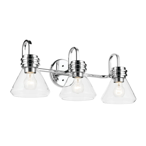 Kichler Farum 26 Inch 3 Light Vanity Light with Clear Glass in Black Model: 55155BKCLR