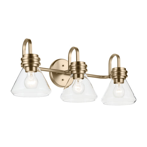 Kichler Farum 26 Inch 3 Light Vanity Light with Clear Glass in Black Model: 55155BKCLR