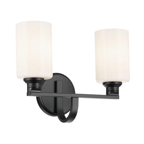 Kichler Gioe 14.25 Inch 2 Light Vanity Light with Opal Glass in Black Model: 55225BK