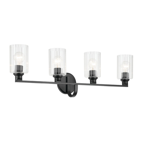 Kichler Gioe 32.25 Inch 4 Light Vanity Light with Opal Glass in Black Model: 55227BK