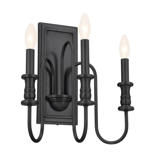 Kichler Karthe 14 Inch 3 Light Wall Sconce Black Model: 52473BK