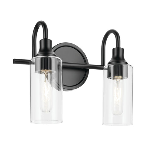 Kichler Kavi 12.5 Inch 2 Light Vanity Light with Clear Glass in Black Model: 55210BK