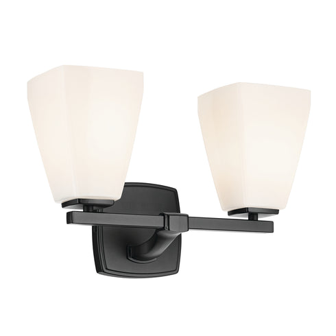 Kichler Marant 14.25 Inch 2 Light Vanity Light with Opal Glass in Black Model: 55215BK
