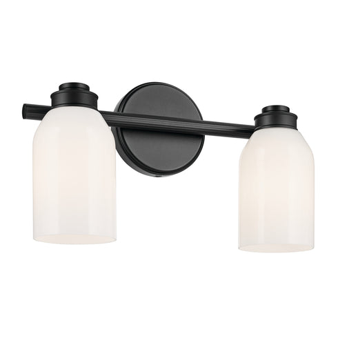 Kichler Shae 15 Inch 2 Light Vanity Light with White Opal Glass in Black Model: 55201BK