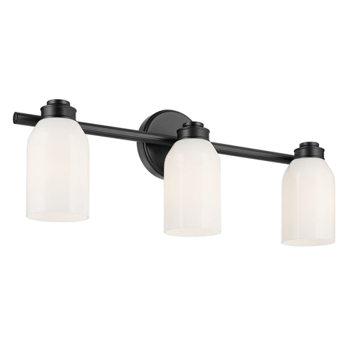 Kichler Shae 24.25 Inch 3 Light Vanity Light with White Opal Glass in Black Model: 55202BK