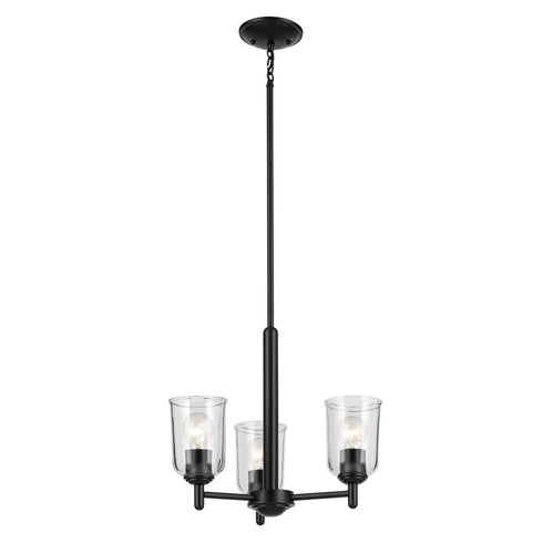 Kichler Shailene 15.25 Inch 3 Light Mini Chandelier with Clear Glass in Black Model: 43670BKCLR