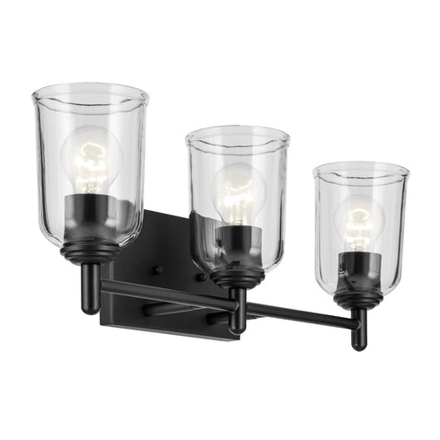 Kichler Shailene 21 Inch 3 Light Vanity Light with Clear Glass in Black Model: 45574BKCLR