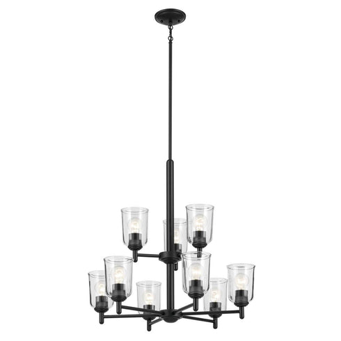 Kichler Shailene 26.5 Inch 9 Light 2 Tier Chandelier with Clear Glass in Black Model: 43672BKCLR