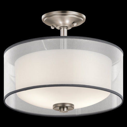 Kichler Tallie 13.5 Inch 2 Light Semi Flush with Satin Etched White Inner Diffuser and White Translucent Org in Antique Pewter Finish Model: 43154AP