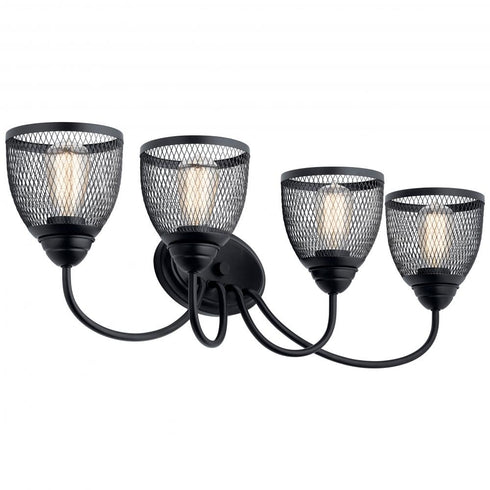 Kichler Voclain 32 Inch 4 Light Vanity Light with Mesh Shade in Black Model: 55044BK
