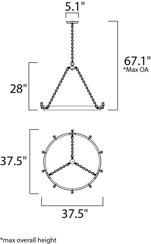 Maxim Noble Chandelier in Black / Natural Aged Brass Finish Model: 26275BKNAB/BUL