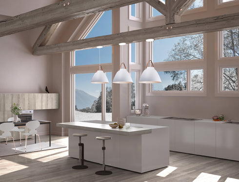 Maxim Nordic Single Pendant in Tan Leather White Finish Model: 11358TNWT