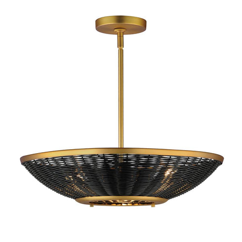 Maxim Rattan Pendant System in Natural Aged Brass Finish Model: 14462BRNAB