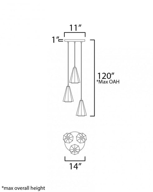 Maxim Rizzo Multi Light Pendant in Black Antique Brass Finish Model: 10813SWBKAB
