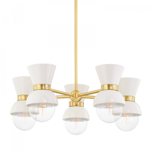 Mitzi Gillian Chandelier in Aged Brass Ceramic Gloss Cream Finish Model: H469805-AGB/CCR