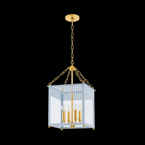 Mitzi Rosalie Lantern in Aged Brass/Soft Arctic Blue Finish Model: H932704L-AGB/SAO