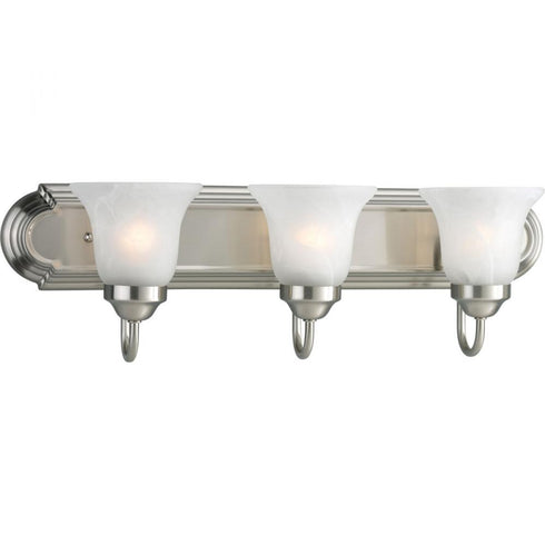 Progress Alabaster Glass P3053 09 3 100 Watt MED BATH BAR in Brushed Nickel Finish Model: P3053-09