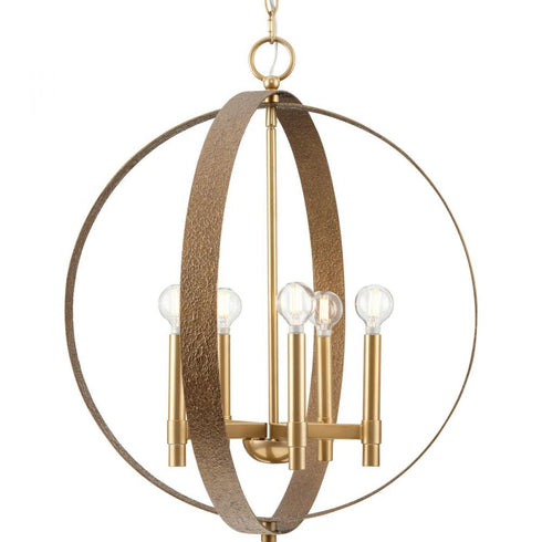 Progress Allegheny Collection Five Light in Soft Gold Rustic Modern Pendant Model: P400391-205