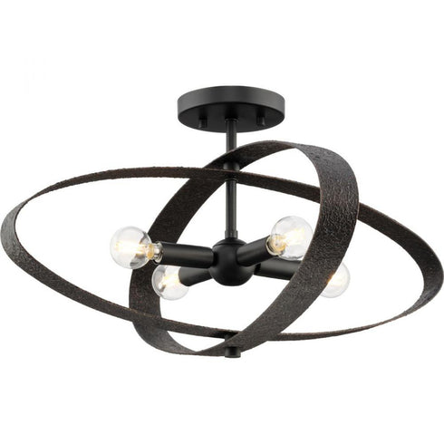 Progress Allegheny Collection Four Light in Soft Gold Rustic Modern 24 Inch Semi Flush Mount Light Model: P350280-205