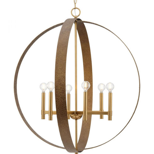 Progress Allegheny Collection Six Light in Soft Gold Rustic Modern Pendant Model: P400392-205