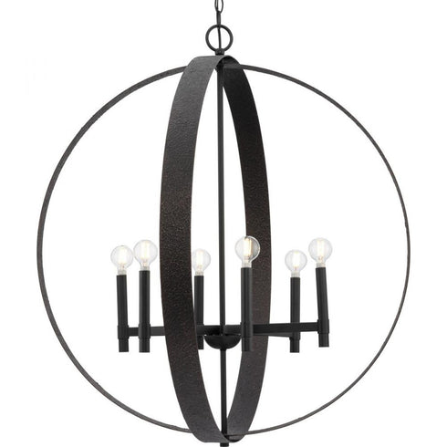 Progress Allegheny Collection Six Light in Soft Gold Rustic Modern Pendant Model: P400392-205