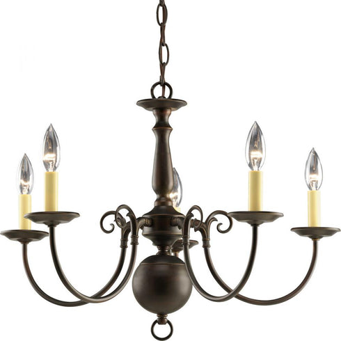 Progress Americana Collection Five Light in Antique Bronze Ivory Candle Traditional Chandelier Light Model: P4346-20
