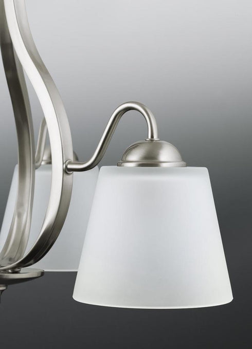 Progress Arden Collection Five Light in Brushed Nickel Etched Glass Farmhouse Chandelier Light Model: P4746-09
