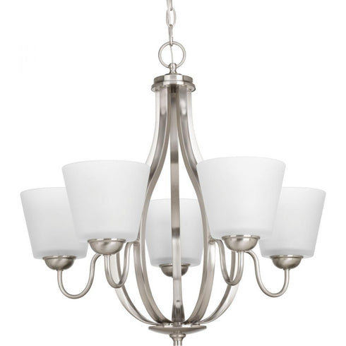 Progress Arden Collection Five Light in Brushed Nickel Etched Glass Farmhouse Chandelier Light Model: P4746-09