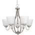 Progress Arden Collection Five Light in Brushed Nickel Etched Glass Farmhouse Chandelier Light Model: P4746-09
