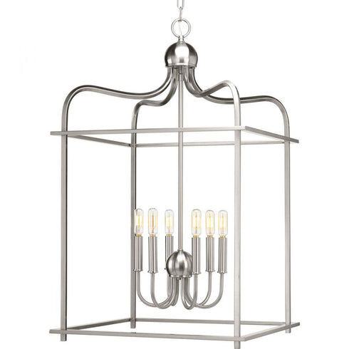 Progress Assembly Hall P500037 009 6 60 Watt CAND PENDANT in Brushed Nickel Finish Model: P500037-009