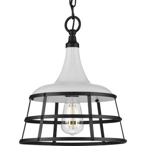 Progress Bastille P500236 030 1 60 Watt MED PENDANT in White Finish Model: P500236-030