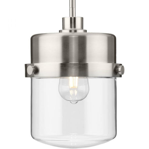 Progress Beckner Collection One Light in Brushed Nickel Clear Glass Urban Industrial Pendant Light Model: P500471-009