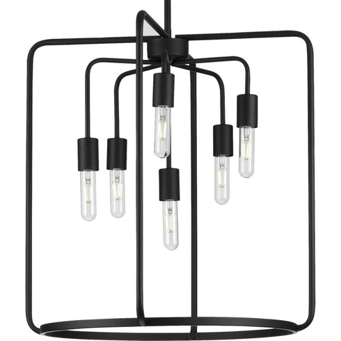 Progress Bonn P500225 031 6 60 Watt CAND PENDANT in Matte Black Finish Model: P500225-031