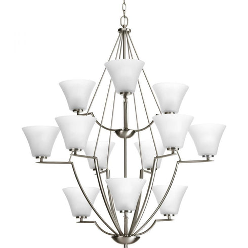 Progress Bravo 12 Light P4687 09 12 100 Watt MED 3 TIER CHANDELIER in Brushed Nickel Finish Model: P4687-09