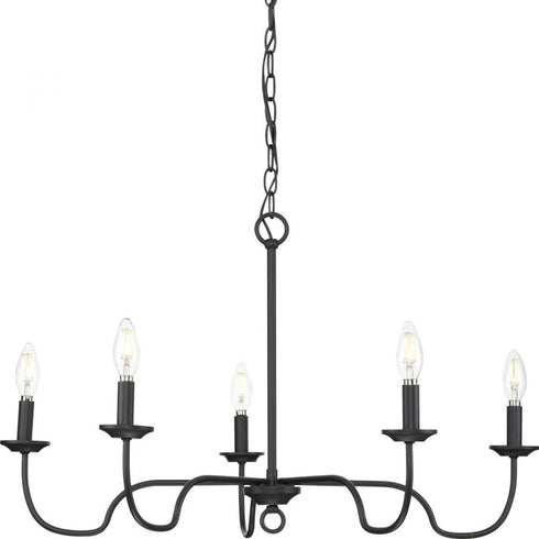 Progress Canebrake P400291 31M 5 60 Watt CAND CHANDELIER in Matte Black Finish Model: P400291-31M