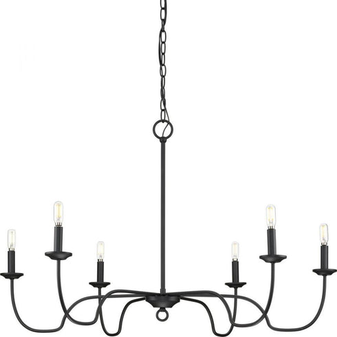Progress Canebrake P400292 31M 6 60 Watt CAND CHANDELIER in Matte Black Finish Model: P400292-31M