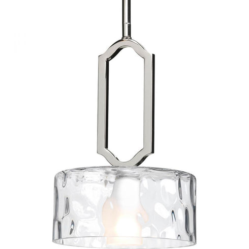 Progress Caress Collection One Light in Polished Nickel Clear Water Glass Luxe Mini Pendants Light Model: P5306-104WB