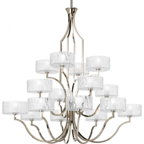 Progress Caress Collection Sixteen Light in Polished Nickel Clear Water Glass Luxe Chandelier Light Model: P4685-104WB