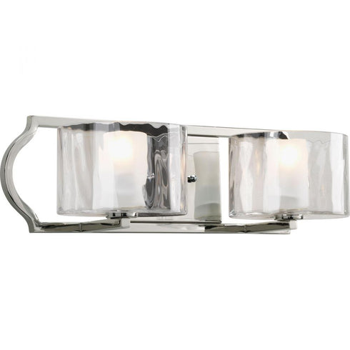 Progress Caress Collection Two Light in Polished Nickel Clear Water Glass Luxe Bath Vanity Light Model: P3076-104WB