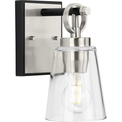 Progress Cassell Collection One Light in Brushed Nickel Matte Black Luxe Industrial Bath & Vanity Light Model: P300480-009