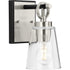 Progress Cassell Collection One Light in Brushed Nickel Matte Black Luxe Industrial Bath & Vanity Light Model: P300480-009