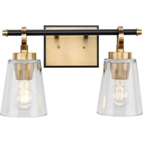 Progress Cassell Collection Two Light in Brushed Nickel Matte Black Luxe Industrial Bath & Vanity Light Model: P300481-009