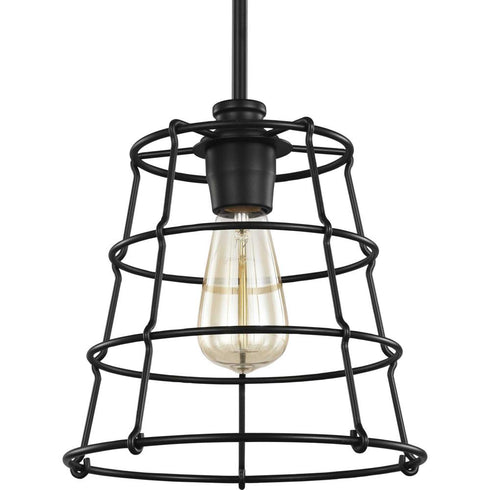Progress Chambers P500281 031 1 100 Watt MED MINI PENDANT in Matte Black Finish Model: P500281-031