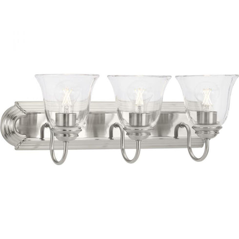Progress Clear Glass P300391 009 3 Light VANITY in Brushed Nickel Finish Model: P300391-009